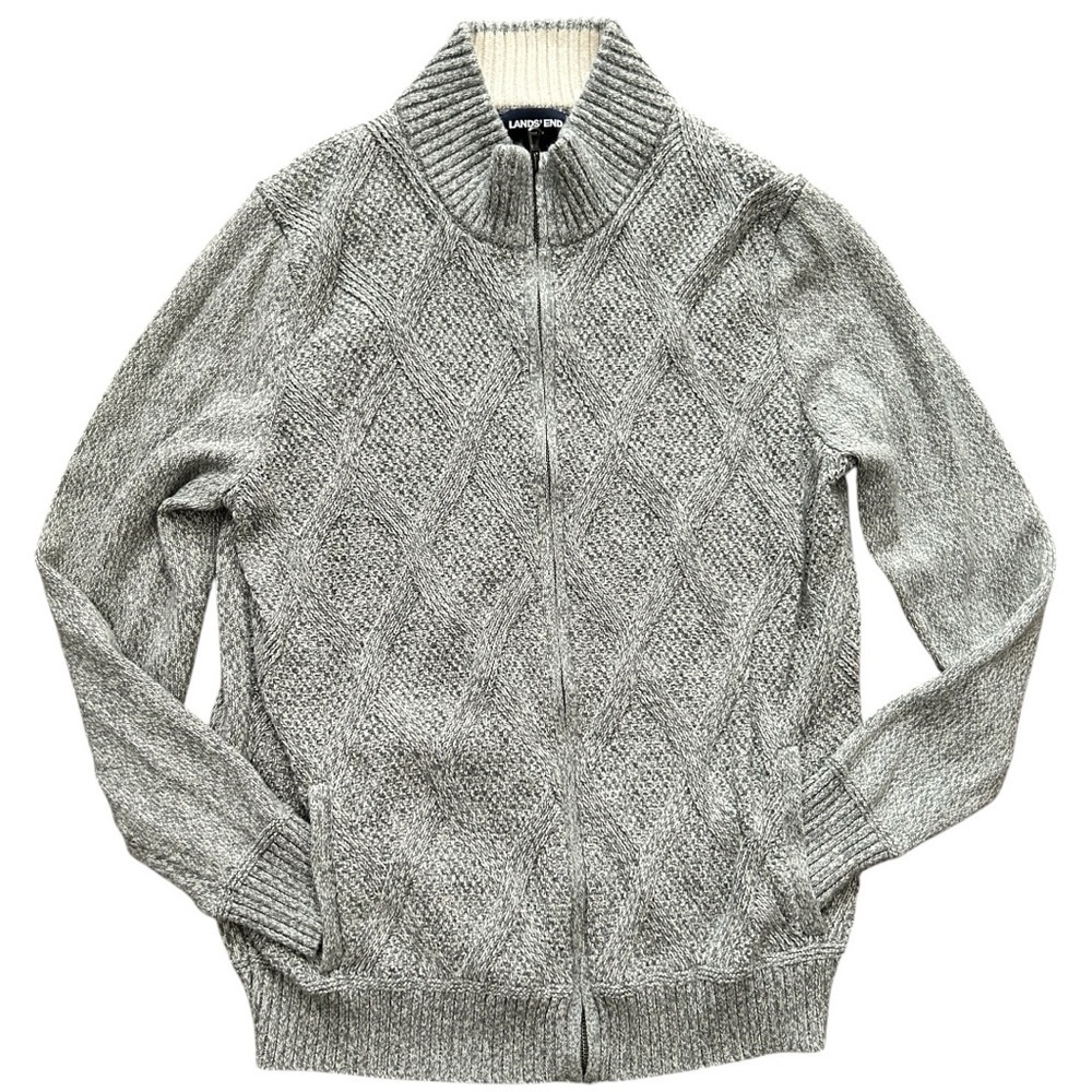 Men's Lands’ End Gray Drifter Zip Up Sweater 100% Cotton